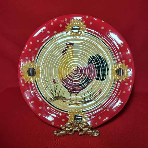 Decorative Rooster Sunflower Ceramic Plate Red 10" - Picture 8 of 11